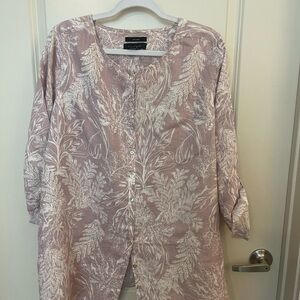 Tahari Mauve Linen Botanical Print Blouse